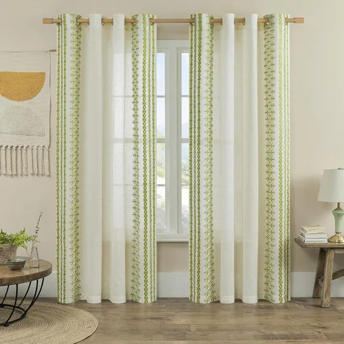 Vista 14 de Cortinas de Lino Natural de 63 Pulgadas de Largo, Juego de 2 Paneles para Sala de Estar y Dormitorio, Cortinas Semitransparentes con Ojales que