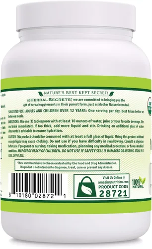Vista 3 de Herbal Secrets Suplemento en polvo de cáscara de psyllium entera, 0.18 onzas por porción, sin OMG, sin gluten, fabricado en Estados Unidos