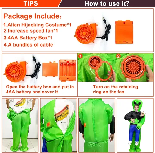 Vista 4 de Camlinbo Disfraz inflable de Halloween de alienígena para hombres y adultos, extraterrestre que sostiene persona, disfraz de Halloween, fiesta