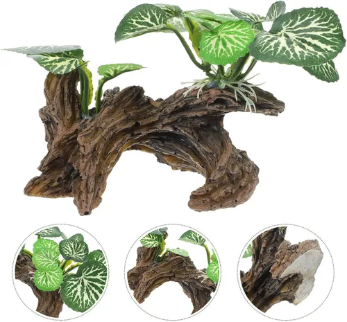 Vista 3 de Ipetboom Plantas de acuario, decoraciones de pecera, rama de esquina de reptil, rama de árbol trepador de resina con hojas, decoración de tanque