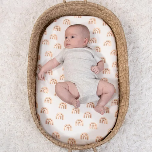 Vista 6 de The Peanutshell Juego de 4 sábanas para moisés para bebé niña o niño, suaves, ovaladas y ajustadas, para bebés niñas o niños, rectangular, fundas