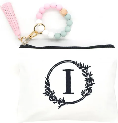 Vista 8 de Bolsa de cosméticos con combinación de letras bordadas, bolsa de regalo personalizada, adecuada para bodas, cumpleaños, vacaciones, es un gran