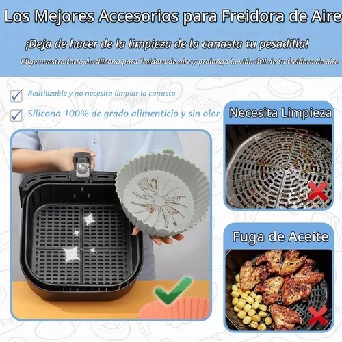 Vista 2 de Revestimientos de silicona – Forro antiadherente reutilizable compatible con accesorios COSORI para cestas de freidora de aire