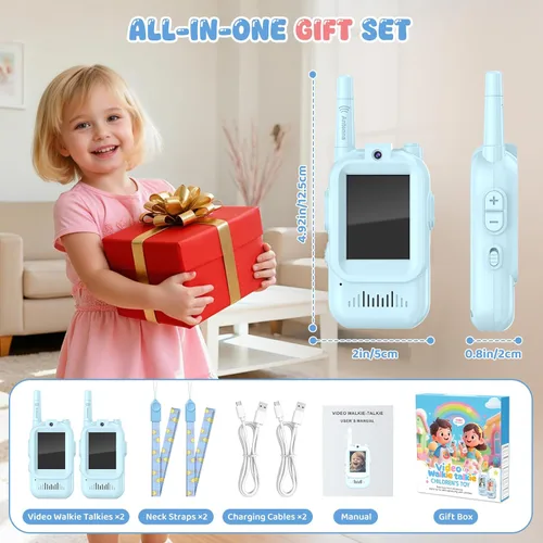 Vista 7 de Walkie Talkie de video para niños, paquete de 2 walkie talkie recargables con cámara de pantalla, chat Facetime de largo alcance, juguetes