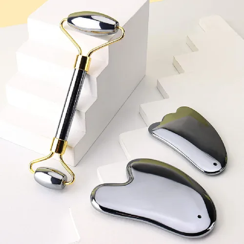Vista 9 de HOTACE Juego de rodillos faciales y Gua Sha de terahercios naturales, juego de rodillos faciales de piedra energética para el cuidado de la cara