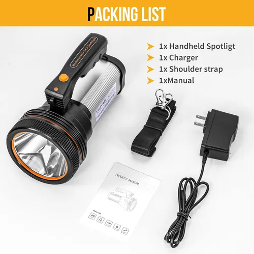 Vista 6 de Linterna Táctica LED Recargable de Mano con Mango Reflector de Alta Potencia Súper Brillante con Salida USB (Plateado)
