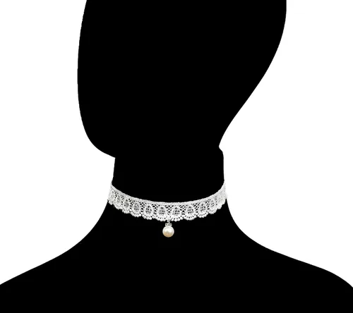 Vista 4 de LINKY Conjunto de joyería de 10 piezas de gargantilla de encaje blanco para mujeres y niñas,