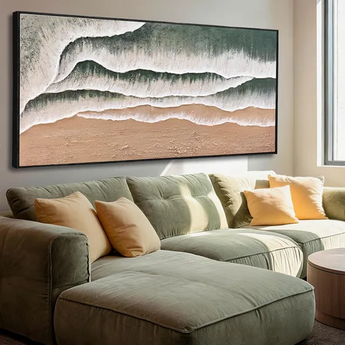 Vista 20 de Arte de pared blanco texturizado, arte abstracto gris, imágenes modernas enmarcadas grandes, pintura al óleo de paisaje ondulado, 24 x 48 pulgadas