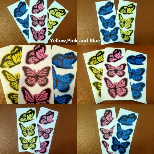 Vista 4 de Juego de 3 calcomanías reflectantes de alta intensidad para automóvil, diseño de mariposa, decoración de coche, impermeable, parachoques de coche
