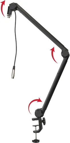 Vista 18 de Gator Frameworks - Soporte de micrófono de perfil delgado montado en escritorio con brazo de boom para transmisiones, podcasts, creación