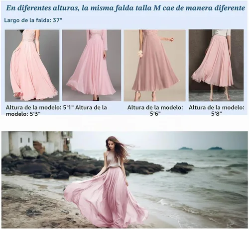 Vista 6 de V28 Falda larga de chifón elástica hasta el tobillo estilo retro para mujer Verde militar