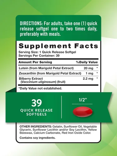 Vista 2 de Suplemento de luteína y zeaxantina 20 mg 39 cápsulas blandas con arándano sin OMG y sin gluten por Nature's Truth