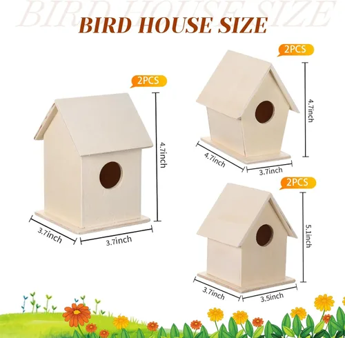 Vista 2 de Jetec 6 piezas de casa de pájaros, kit de casa de pájaros de madera para construir y pintar casas de pájaros sin terminar, artes de madera