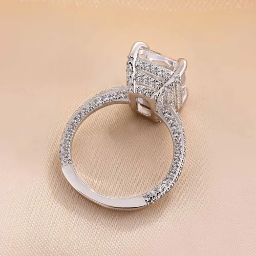 Vista 7 de Anillo de promesa de corte radiante para mujer, anillos de compromiso para ella, anillo de plata chapada en oro blanco de 18 quilates