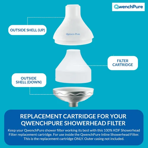 Vista 2 de QwenchPure Cartucho de repuesto para filtro de cabezal de ducha - 100% KDF-55 para agua dura, elimina cloro y contaminantes, suaviza y purifica