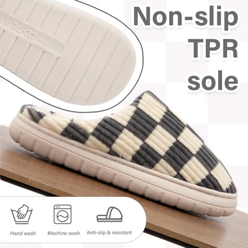 Vista 16 de Jaeynow Pantuflas mullidas para mujer en interiores, zapatos de casa unisex de espuma viscoelástica para hombre, zapatos de invierno cálidos
