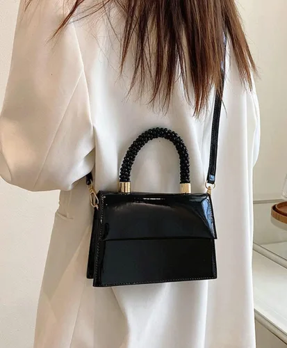 Vista 2 de Bolso Hobo brillante para mujer, estilo retro, de charol, bolso de hombro con cuentas de diseñador, bolsos de mano, bolso elegante para fiesta