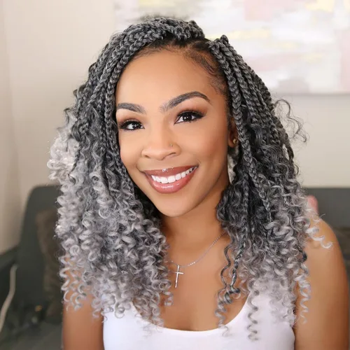 Vista 9 de Wodun Extensiones de Cabello de Ganchillo con Trenzas de Caja Goddess de 10 Pulgadas Pre-Enrolladas, Cabello de Ganchillo con Extremos Rizados Para