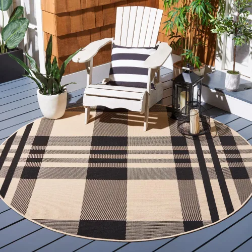 Vista 55 de SAFAVIEH Alfombra Lavable para Exteriores Colección Courtyard - 2'3" x 4', Beige y Azul, Patrón a Cuadros, No Desprende Pelusa y Fácil Limpieza