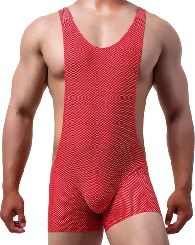 Vista 9 de QiaTi Boxers de lucha libre transpirable para hombre, overol de una pieza, leotardo básico para hombre