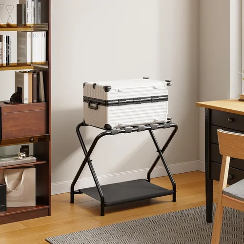 Vista 4 de HOOBRO Portaequipajes, soporte plegable para maleta con estante de almacenamiento de tela para habitación de invitados, dormitorio, hotel, soporta