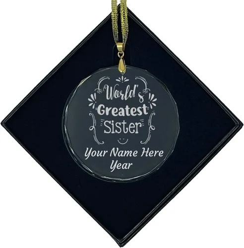 Vista 9 de LaserGram Personalized Glass Christmas Ornament, World's Greatest Sister, Custom Laser Engraved Gift Idea (Diamond Shape)