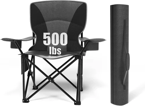 Vista 9 de Silla plegable resistente de capacidad de 500 libras, sillas de campamento de gran tamaño con soporte para tazas, bolsa enfriadora y bolsa