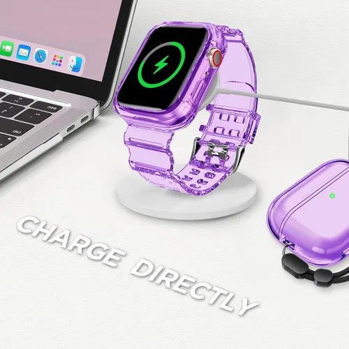 Vista 186 de DABAOZA - Correa transparente compatible con Apple Watch con estuche protector, correa deportiva de TPU con brillo para mujeres y hombres