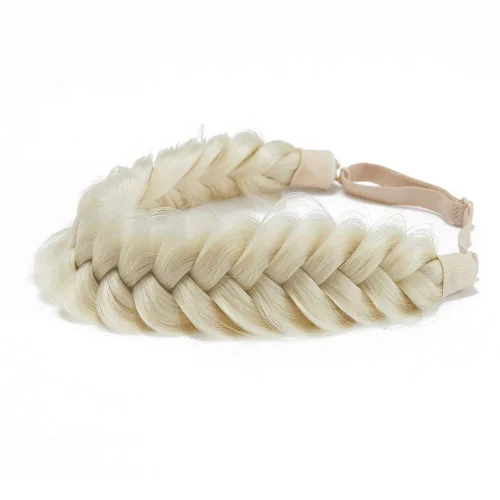 Vista 38 de Diadema trenzada sintética clásica de cabello con hebras anchas para boda, trenzas esponjosas desordenadas, banda para peluca, accesorio de belleza