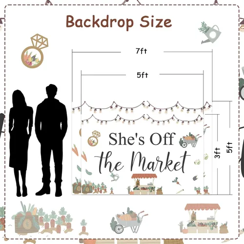 Vista 5 de Decoraciones de despedida de soltera con texto en inglés "She's Fresh Off The Market", telón de fondo de despedida de soltera para mujer, decoración