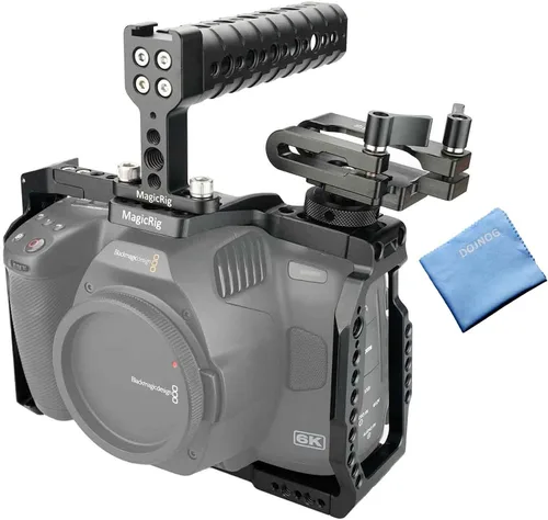 Vista 7 de BMPCC 6K Pro y 6K G2 Kit de jaula completa, con mango superior, riel NATO y soporte SSD T5, para cámara de cine Blackmagic Design Pocket 6K Pro y 6K