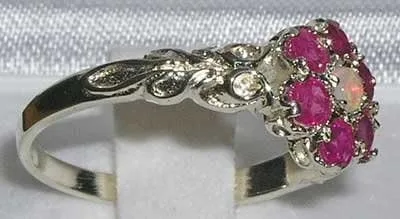 Vista 3 de Anillo de plata de ley 925 auténtico ópalo y rubí para mujer
