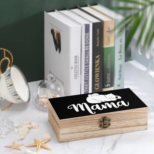 Vista 4 de Mama Bear Wooden Storage Box Rectangular Keepsake Box Organizer Jewelry Box Holder Gift Boxes for Home Storage Container