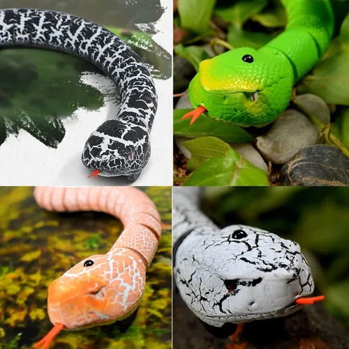 Vista 6 de Juguete de serpiente a control remoto, juguete realista de serpiente a control remoto, robot recargable por USB, modelo de serpiente de cascabel