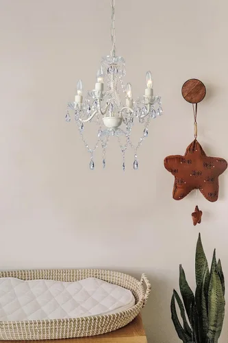 Vista 3 de Candelabro blanco mini lámpara de cristal iluminación pequeños candelabros acrílicos 4 luces moderna lámpara para dormitorio