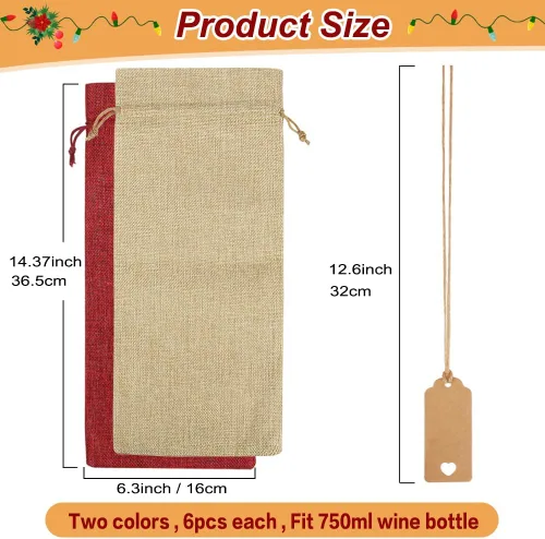 Vista 2 de Shintop 12 bolsas de vino de arpillera, bolsas de regalo reutilizables para botellas de Navidad con cordón para bodas, catas a ciegas, cumpleaños