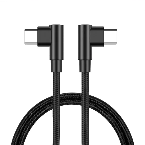 Vista 8 de Cable USB C a USB C en ángulo recto de 3.3 ft/3 pies, 90 grados, 60 W, PD tipo C, cable trenzado de nailon de carga rápida y transmisión de datos