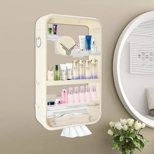 Vista 2 de Organizador de maquillaje de gran capacidad de 16 x 5 x 28 pulgadas, organizador de cosméticos a prueba de polvo de 4 niveles, organizadores de baño