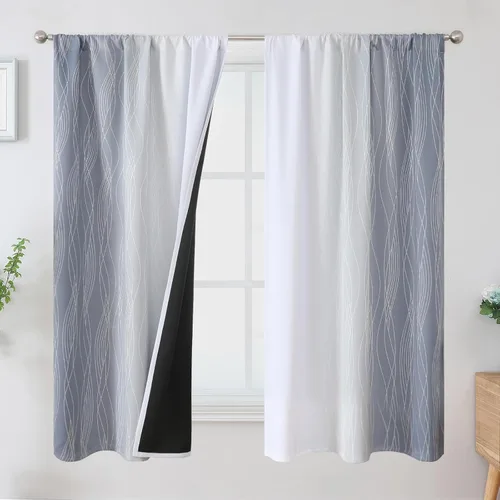 Vista 91 de Estelar Textiler Cortinas oscurecedoras beige y blanco grisáceo de 45 pulgadas de largo, cortinas graduadas con bloqueo de luz para baño, cortinas