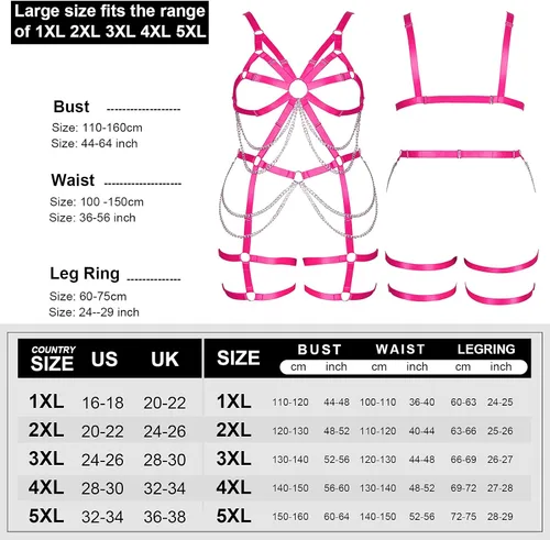 Vista 4 de Arnés de cuerpo de las mujeres más tamaño liguero completo jaula ahueca hacia fuera marco Strappy Medias sujetador conjunto Punk goth Rave ropa