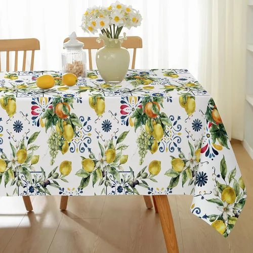 Vista 8 de SASTYBALE Mantel rectangular de limón de verano, resistente a las manchas, patrón geométrico vintage, lavable de poliéster para exteriores