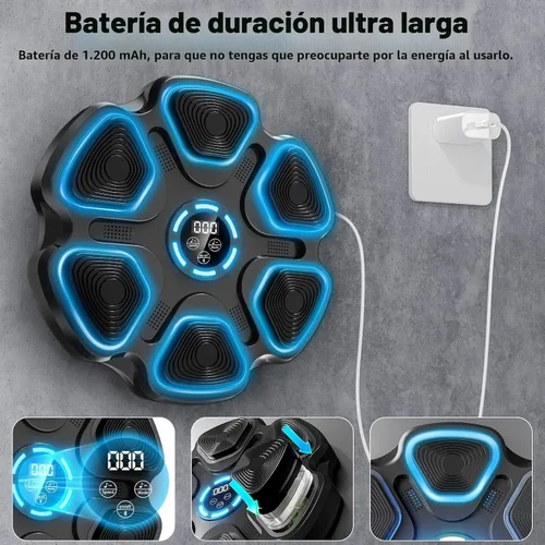Vista 5 de Máquina de boxeo de música, máquina de boxeo de gran tamaño para adultos y niños, objetivo de boxeo interactivo montado en la pared con guantes