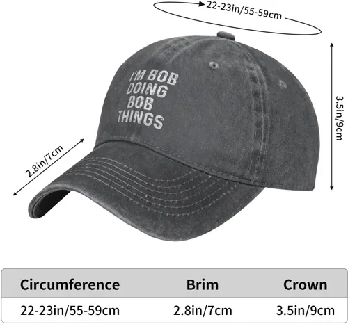 Vista 6 de Gorra de béisbol con texto en inglés "I'm Bob Doing Bob Things", gorra de béisbol ajustable para deportes al aire libre
