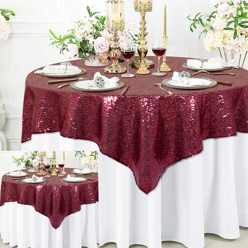 Vista 52 de ShinyBeauty Mantel Cuadrado Pequeño de 36 x 36 Pulgadas Mantel de Lentejuelas Azul Bebé Cubierta de Mesa con Purpurina Superposición Cuadrada