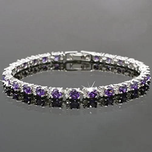 Vista 3 de RIZILIA Pulsera redonda de tenis chapada en oro blanco con circonita cúbica multicolor, 7 pulgadas, multi