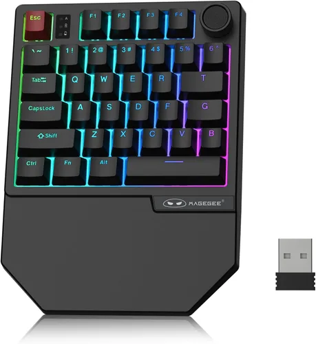 Vista 8 de MageGee Teclado profesional para juegos con una mano, retroiluminación RGB de 35 teclas, mini teclado mecánico con cable con interruptor azul