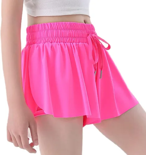 Vista 2 de Paquete de 3 pantalones cortos fluidos con bolsillos 2 en 1 para jóvenes, adolescentes y niños, faldas atléticas de mariposa para correr, deportes