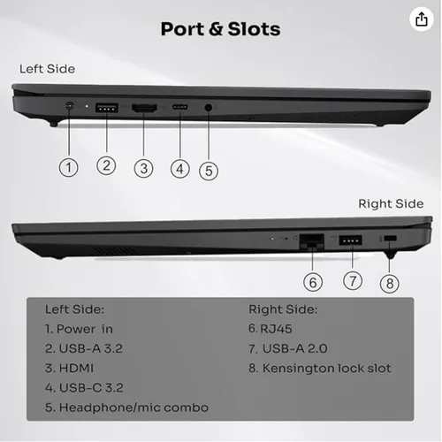 Vista 3 de Lenovo Laptop V15 Gen 4 para empresas (15.6" FHD antirreflejo, AMD Ryzen 7 7730U (Supera i7-1355U), 16GB RAM, 512GB SSD), teclado numérico, cámara