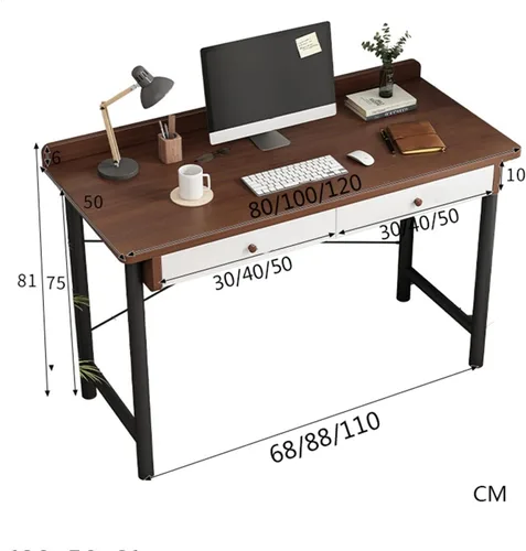 Vista 2 de Escritorio para computadora, mesa de estudio, escritorio moderno, escritorio para computadora portátil con cajones de almacenamiento duales