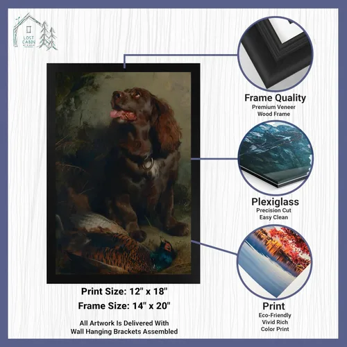 Vista 2 de Lost Cabin A Sussex Spaniel & a Pheasant de Edwin Henry Landseer Imprimir marco plano negro Reproducción de pintura de arte fino Póster